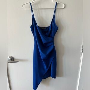 Blue asymmetrical cocktail mini dress
